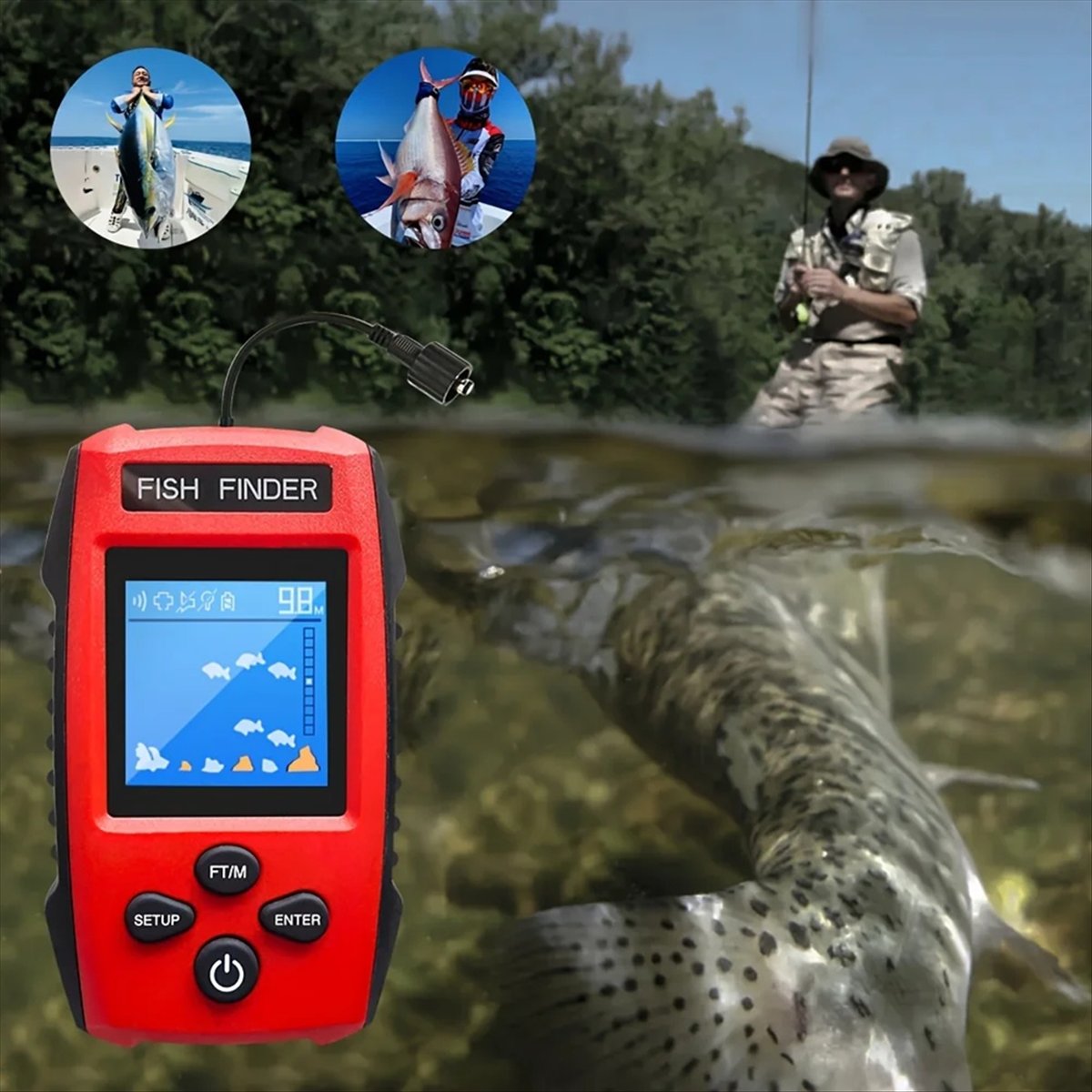 Fish Finder Transducer - لون LCD صياد السمك السلكية محول